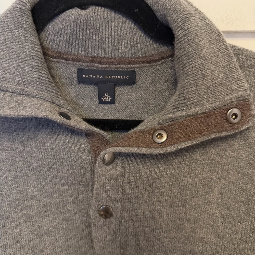 Banana Republic Gray Snap Button Quarter Alpaca Wool Blend Sweater Medium